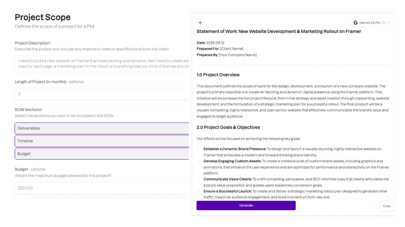 Generate a project brief