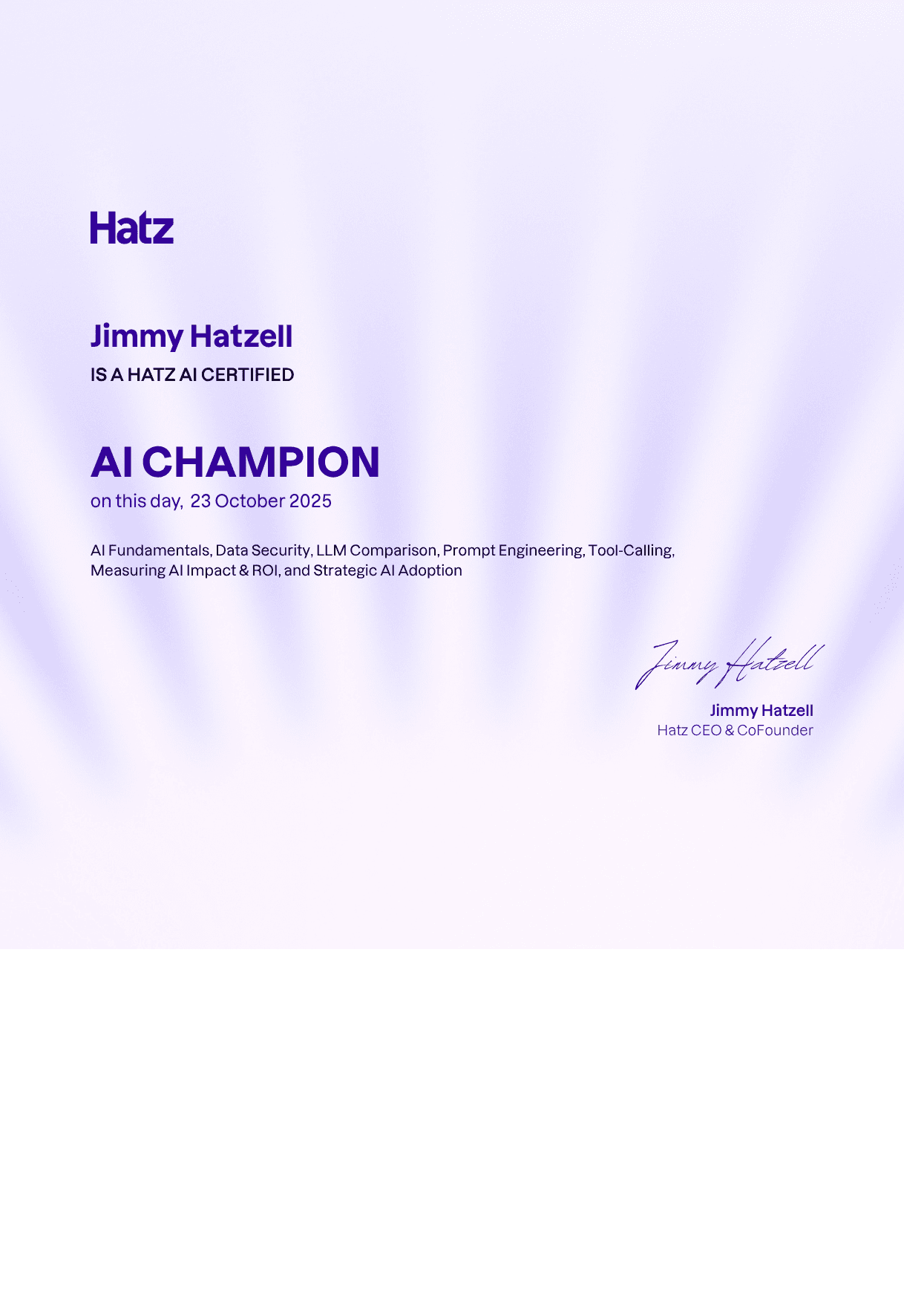Hatz AI Champion certificate